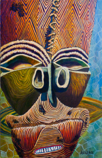 Hippopotamus Emerging from the Water--Painting of an African Mask